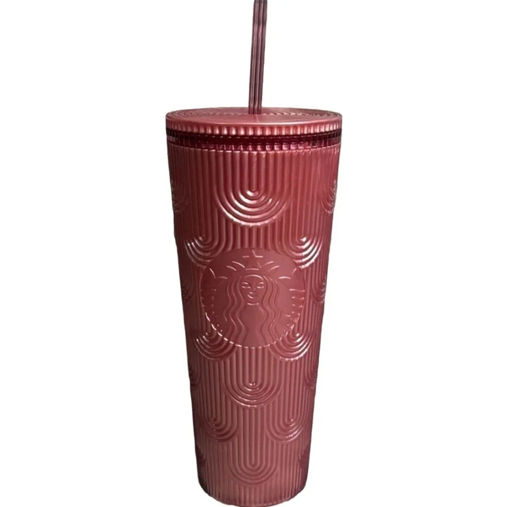 Starbucks Dusty Rose Pink Shimmer Shell Mermaid Scales Cold Cup Tumbler 24 oz.
